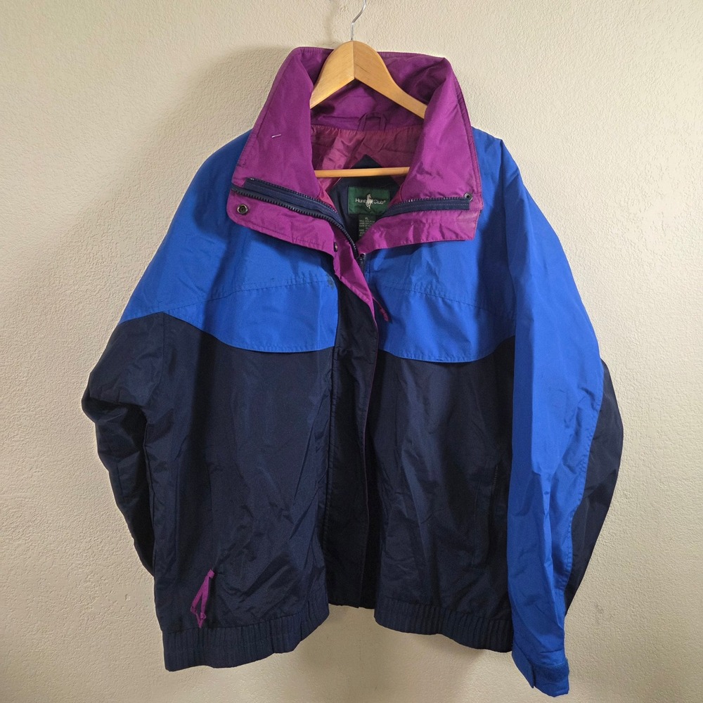 Hunt Club Vintage 90s Colorblock Windbreaker Jacket XL Blue Navy Purple Zip Up
